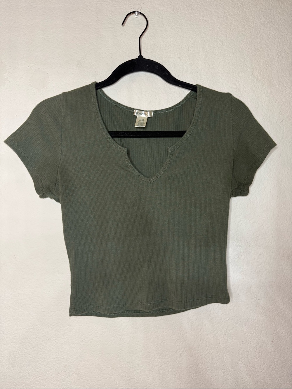 Bozzolo Olive Ribbed Notch-Neck Crop Top - Women